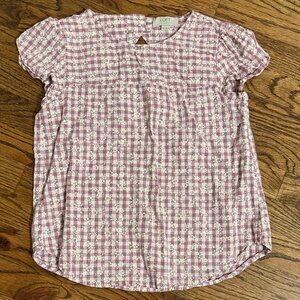 LOFT Outlet Purple Gingham Floral Top XXSP | Keyhole Back Cotton Blouse